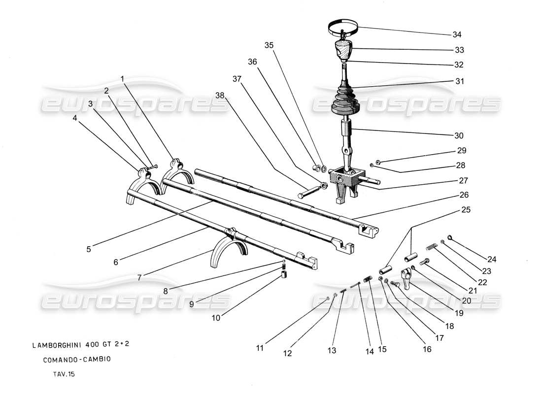 Lamborghini 400 GT Gearbox Lever forks Parts Diagram