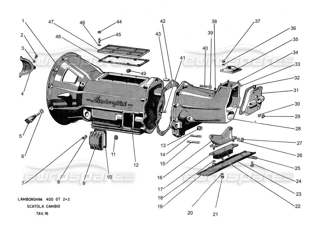 Lamborghini 400 GT GEARBOX CASING Parts Diagram