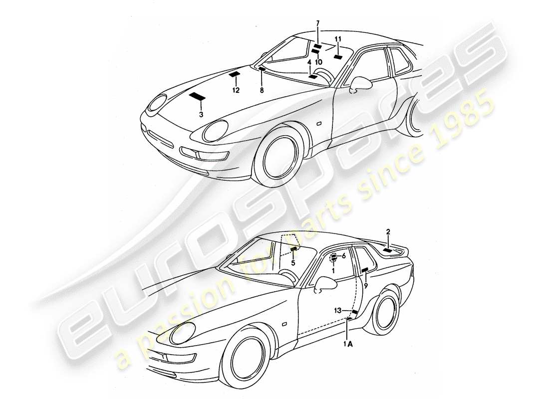 Porsche 968 (1992) signs/notices Part Diagram