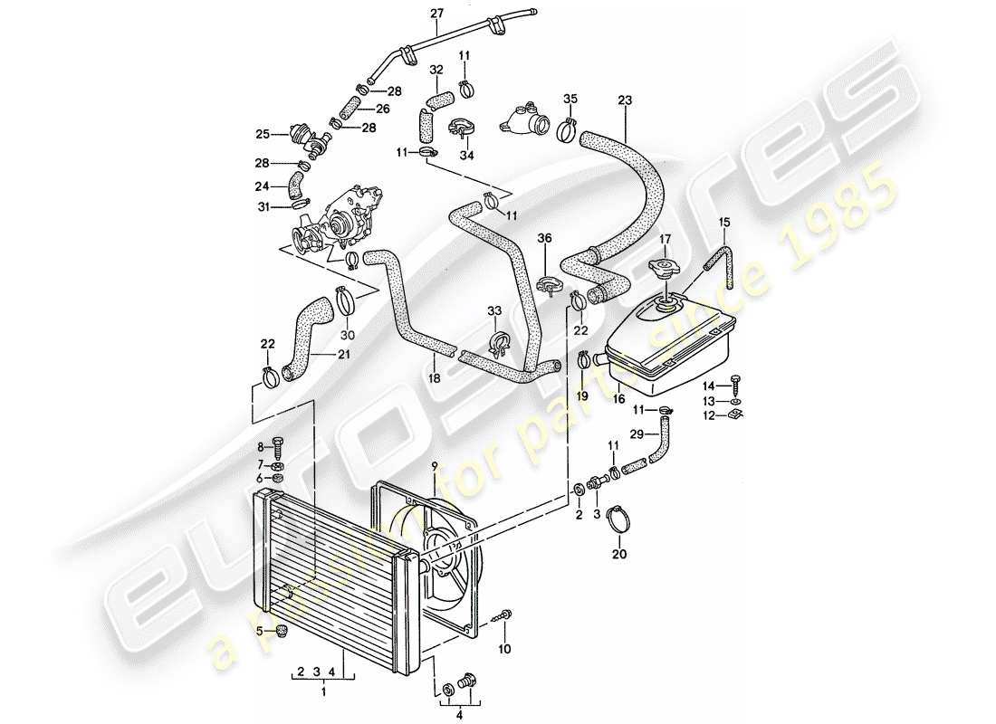 Porsche 968 (1992) water cooling Part Diagram