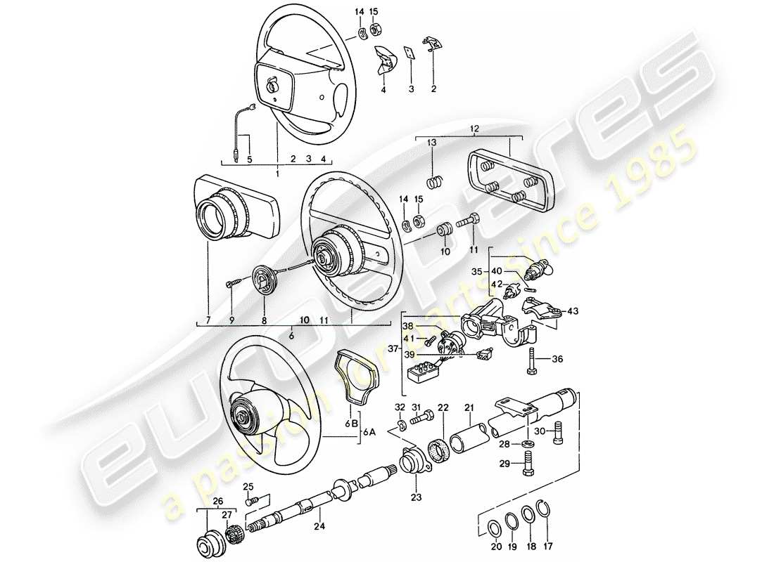 Porsche 968 (1992) STEERING WHEEL - STEERING COLUMN - STEERING LOCK Part Diagram