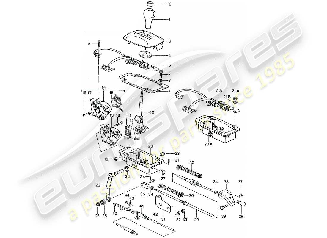 Porsche 968 (1992) selector lever - tiptronic - shift-lock - key-lock Part Diagram