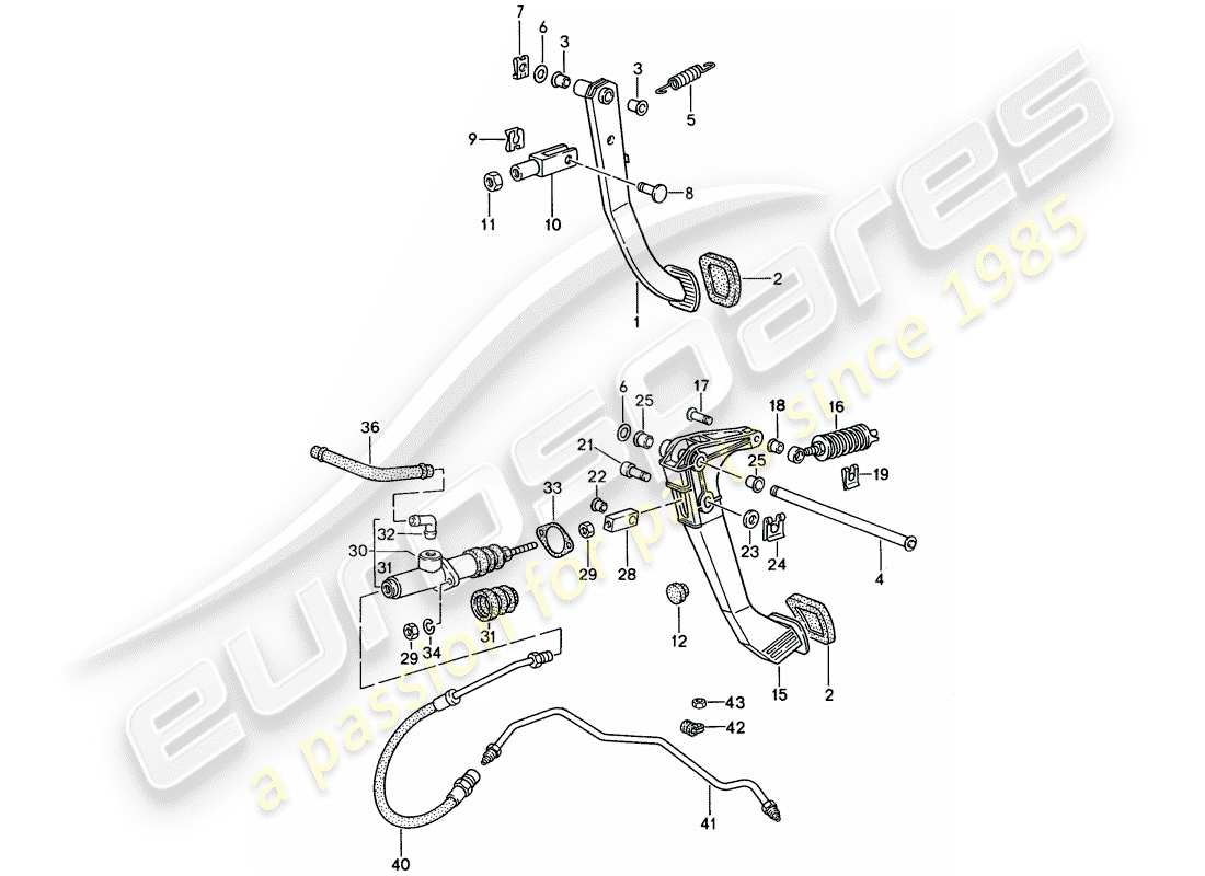 Porsche 968 (1992) BRAKE - CLUTCH - PEDALS Part Diagram