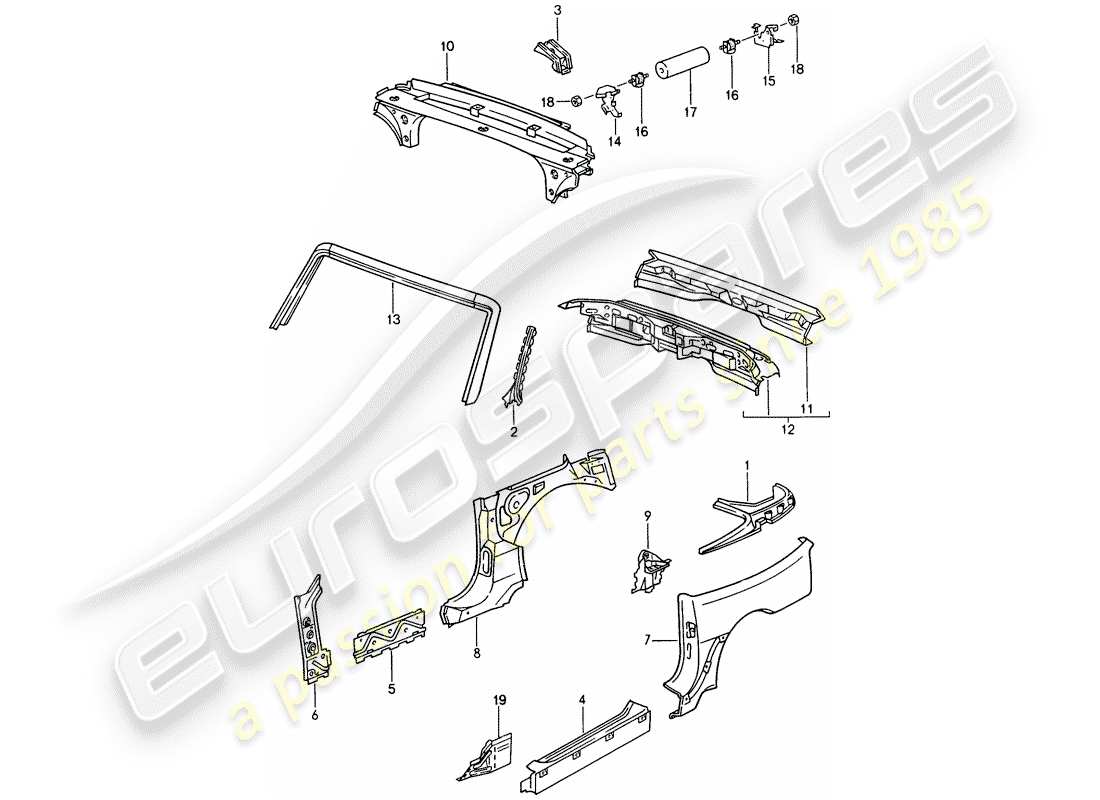 Porsche 968 (1992) SIDE PANEL - WINDSHIELD FRAME - END PLATE Part Diagram