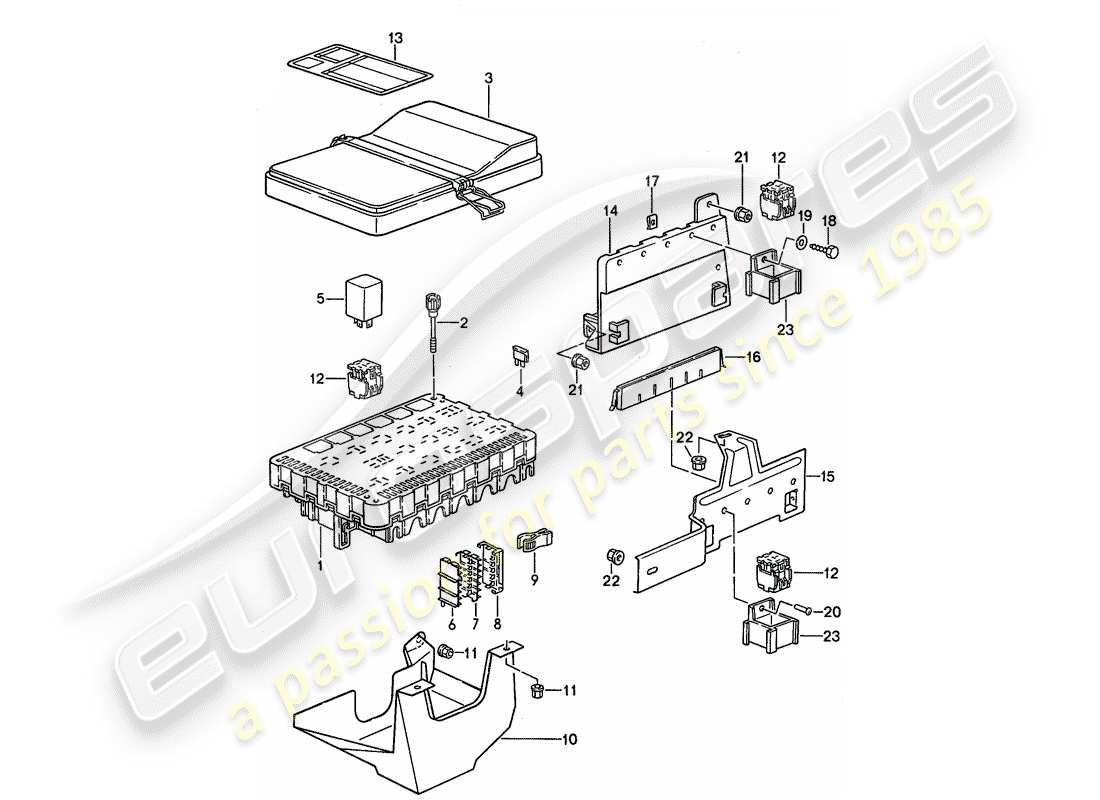 Porsche 968 (1992) FUSE BOX/RELAY PLATE - 1 + 2 Part Diagram