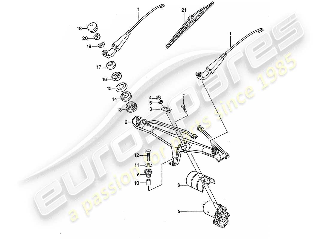 Porsche 968 (1992) WINDSCREEN WIPER SYSTEM Part Diagram