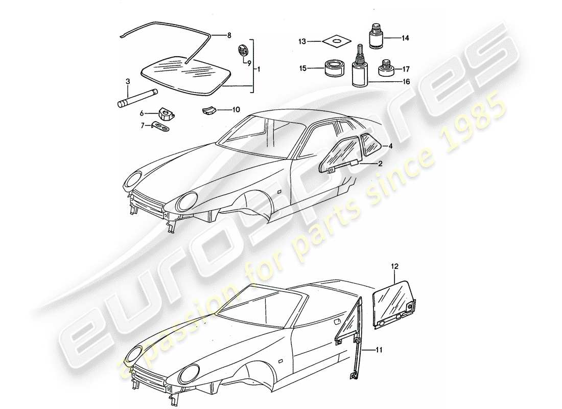 Porsche 968 (1993) WINDOW GLAZING Part Diagram