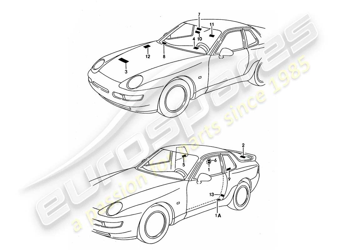 Porsche 968 (1994) signs/notices Part Diagram