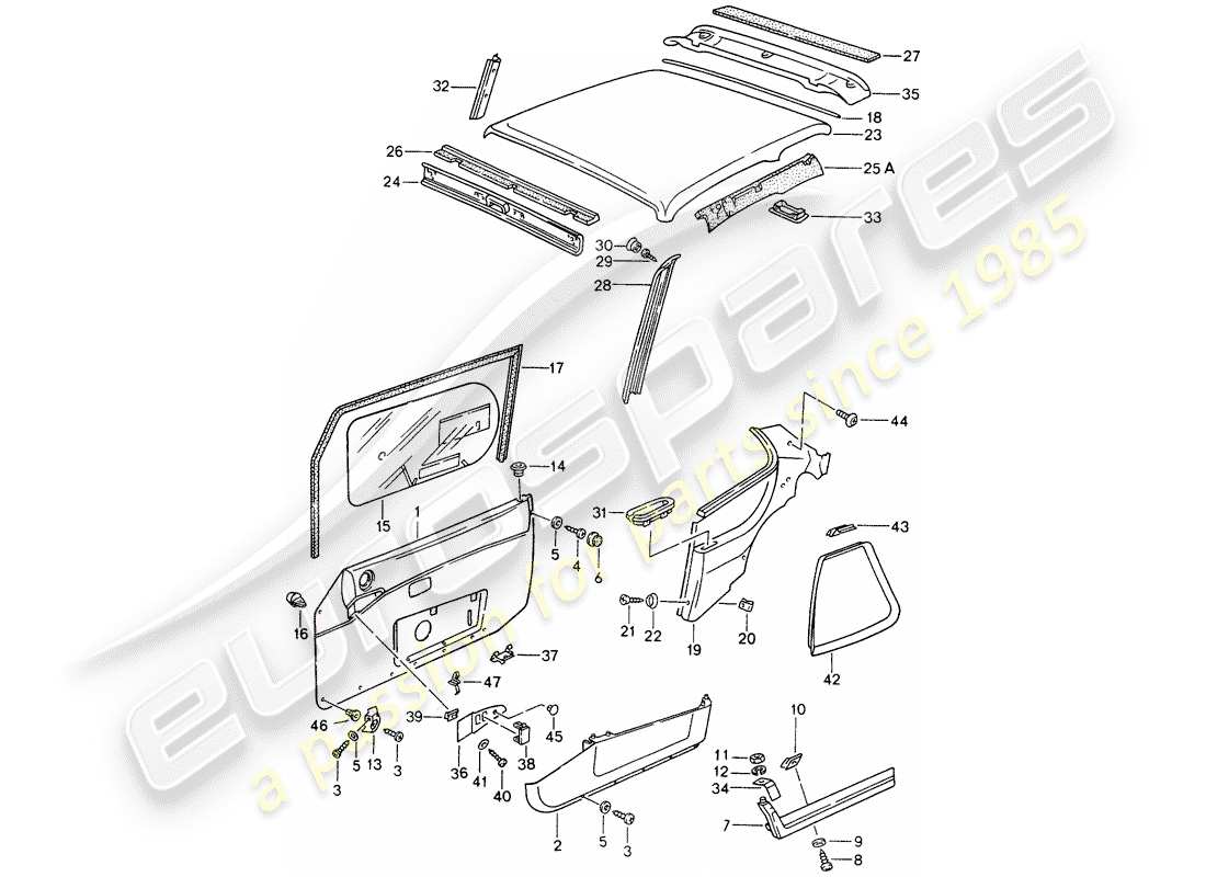 Porsche 968 (1994) DOOR PANEL - ROOF TRIM PANEL Part Diagram