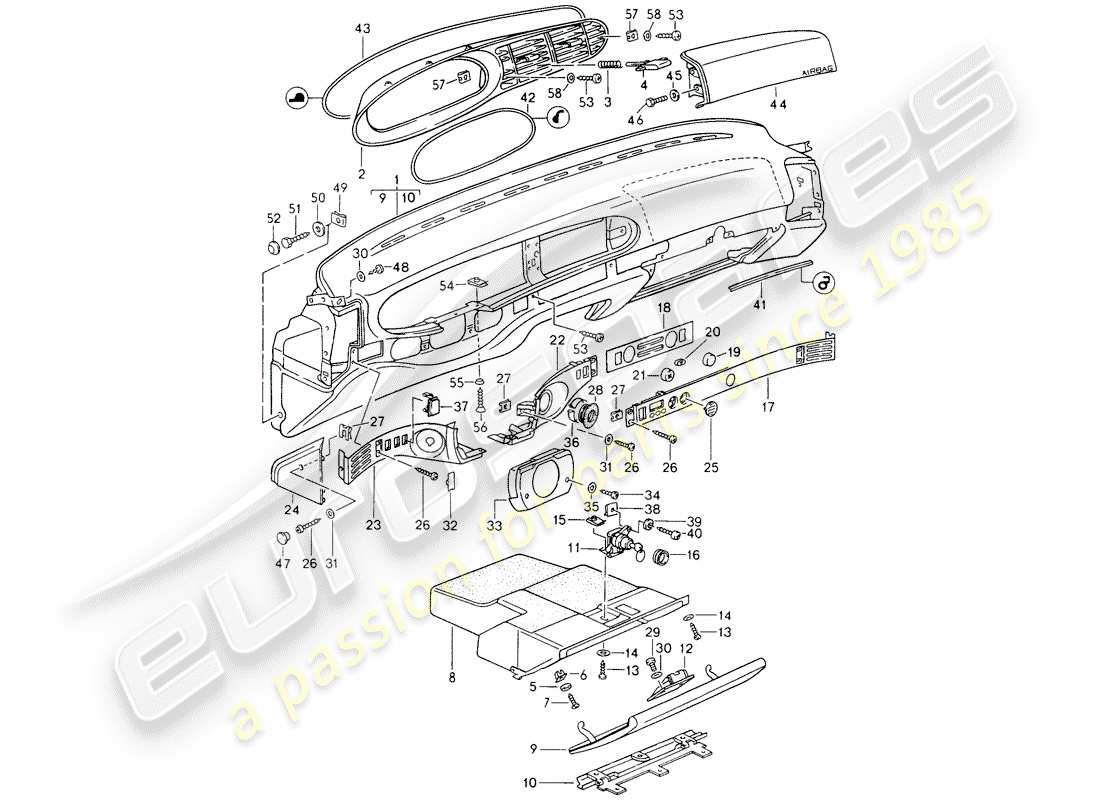 Porsche 968 (1994) dash panel trim Part Diagram