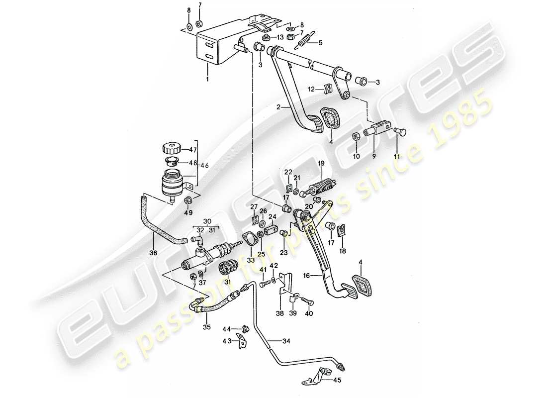 Porsche 968 (1995) BRAKE - CLUTCH - PEDALS Part Diagram