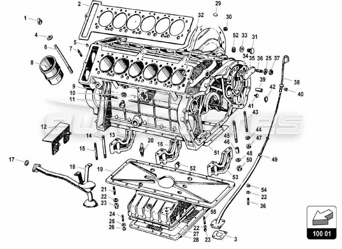 Lamborghini Miura P400 engine block Parts Diagram