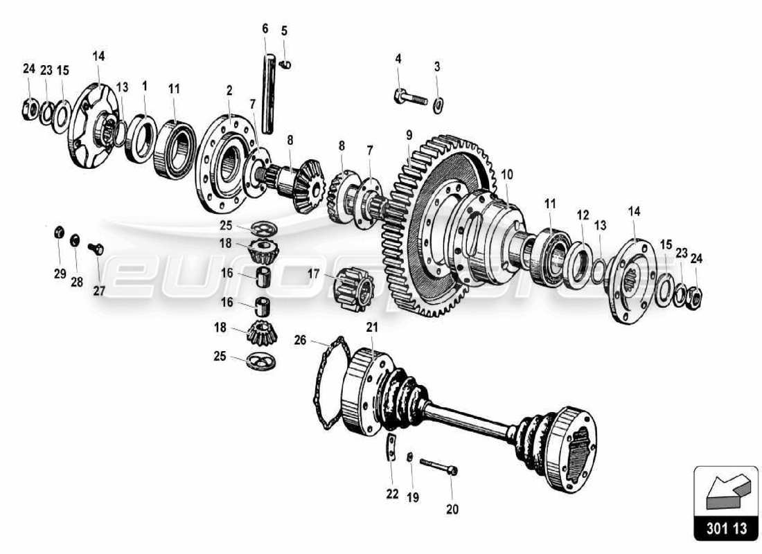 Lamborghini Miura P400 REAR DIFFERENTIAL Parts Diagram