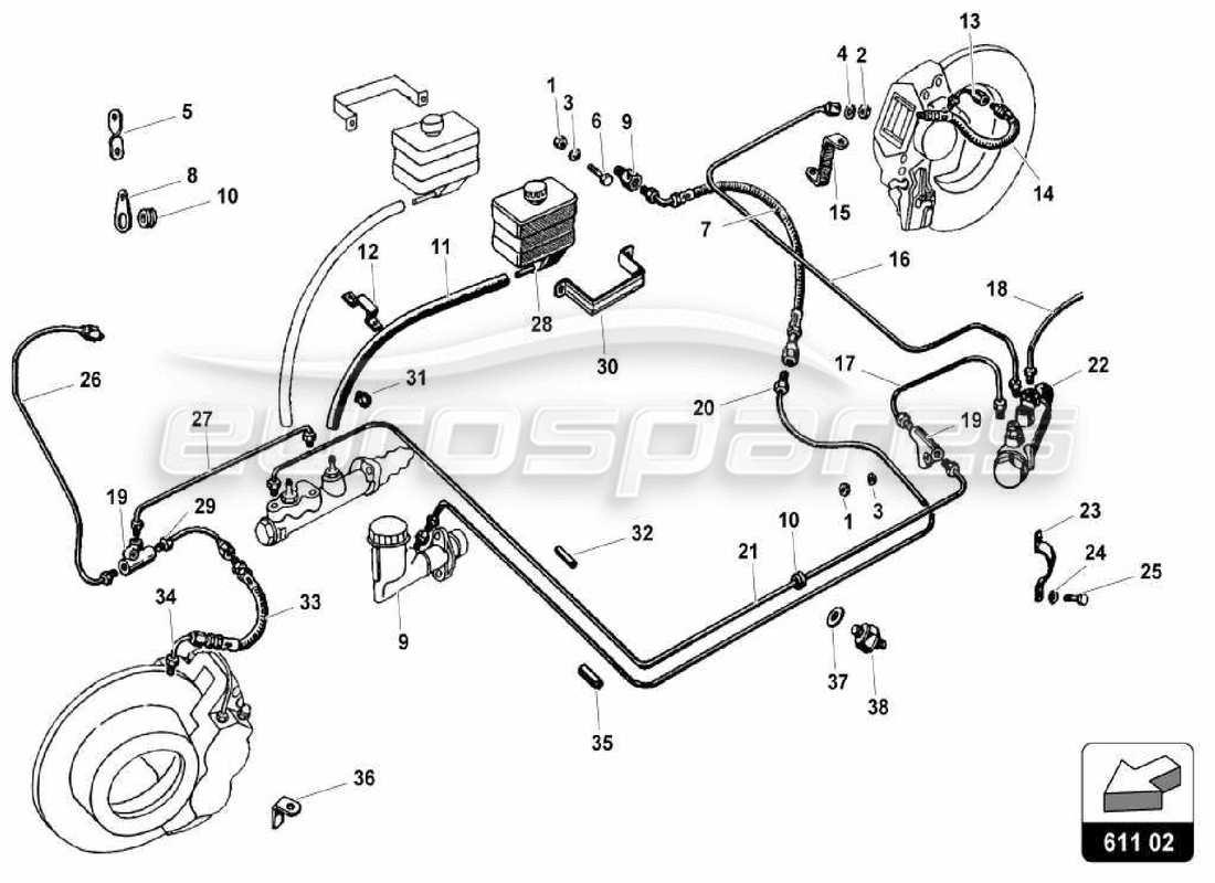 Lamborghini Miura P400 Brake System Parts Diagram