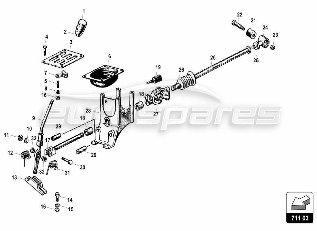 Lamborghini Miura P400 Manual Transmission Controls Parts Diagram