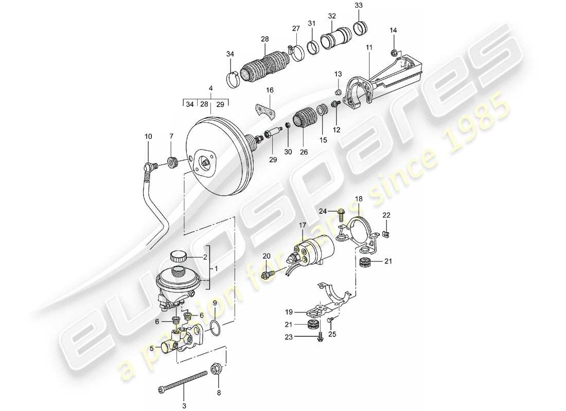 Porsche 996 (2001) BRAKE MASTER CYLINDER - BRAKE BOOSTER - CLUTCH PUMP Part Diagram