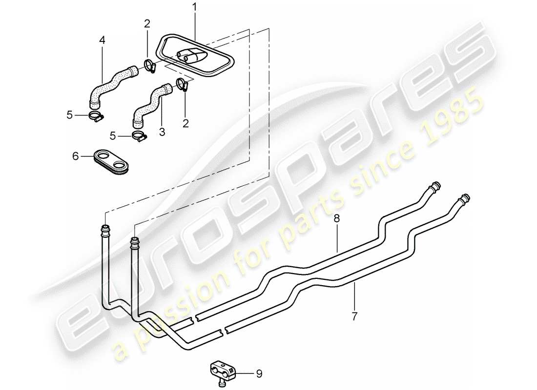 Porsche 996 (2001) heater - supply pipe - return line Part Diagram