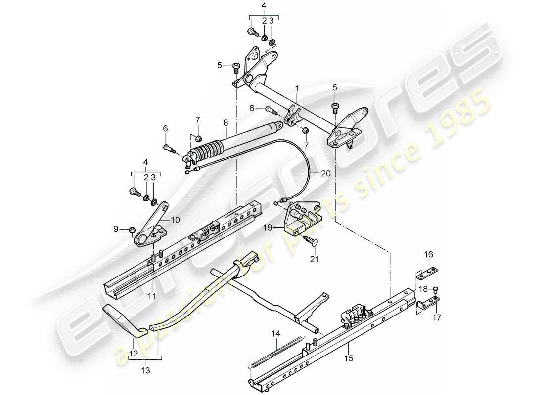 Porsche 996 (2001) seat frame - standard seat - for vehicles with seat height - adjustment Part Diagram