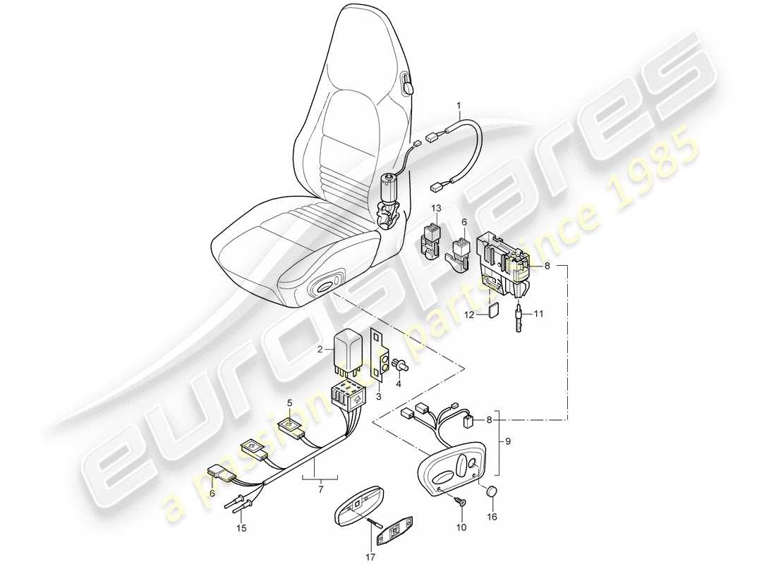 Porsche 996 (2001) wiring harnesses - switch - comfort seat Part Diagram