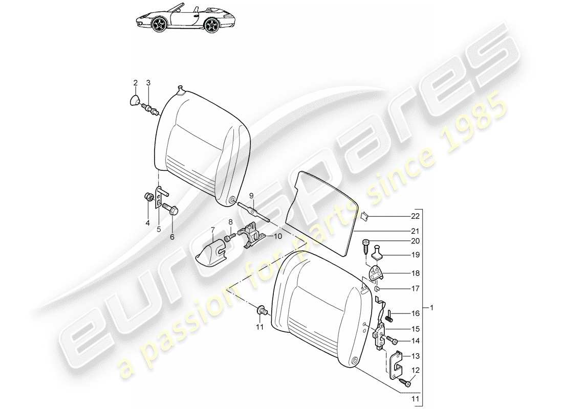 Porsche 996 (2001) EMERGENCY SEAT BACKREST Part Diagram