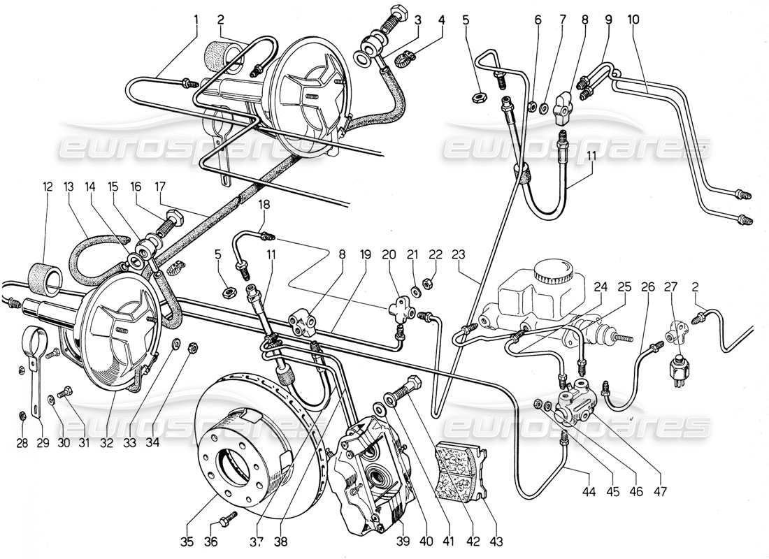 Lamborghini Urraco P300 Front Brakes Parts Diagram