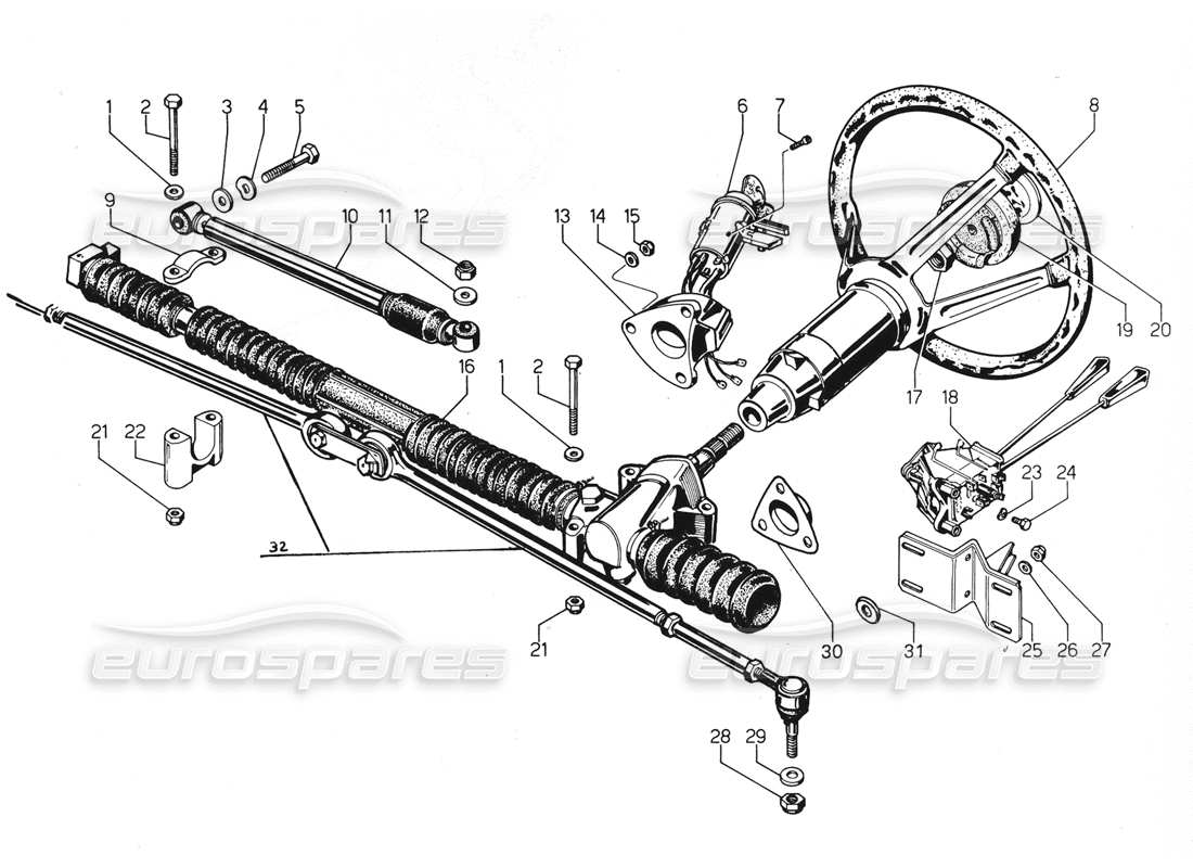 Lamborghini Urraco P300 Steering Parts Diagram