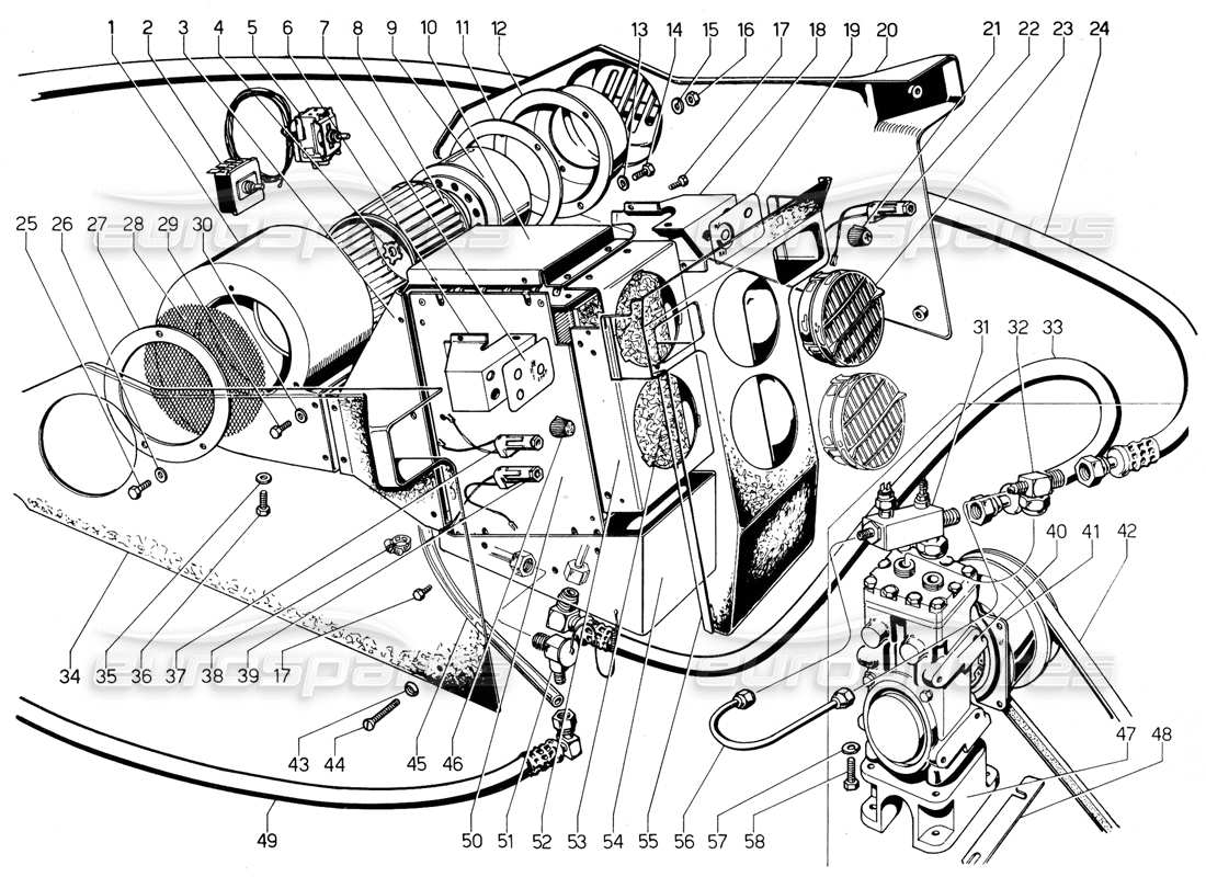 Lamborghini Urraco P300 Air Conditioning Parts Diagram