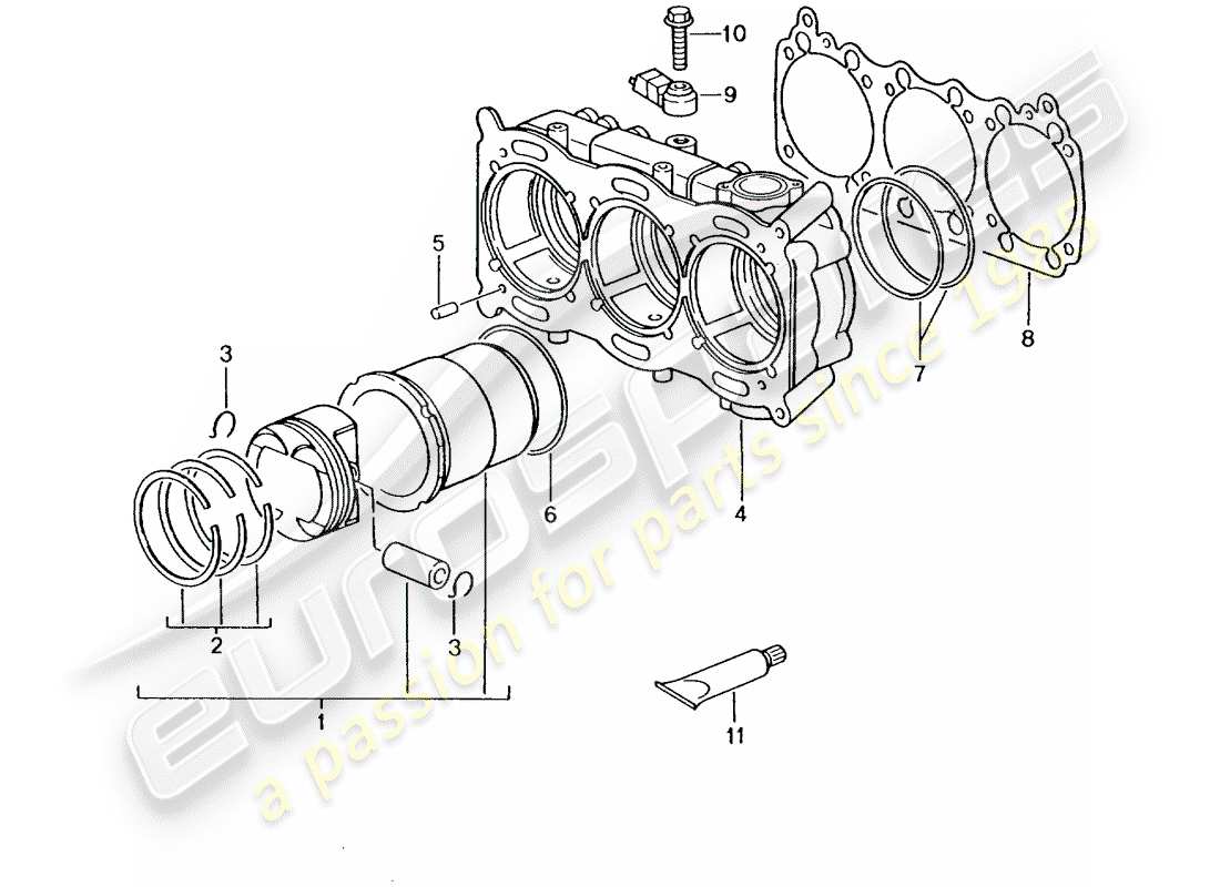 Porsche 996 GT3 (2002) CYLINDER WITH PISTONS Part Diagram