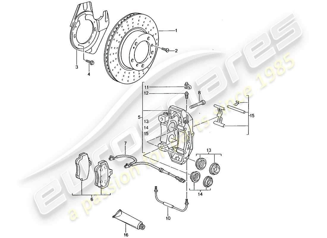 Porsche 996 GT3 (2002) DISC BRAKES - FRONT AXLE Part Diagram