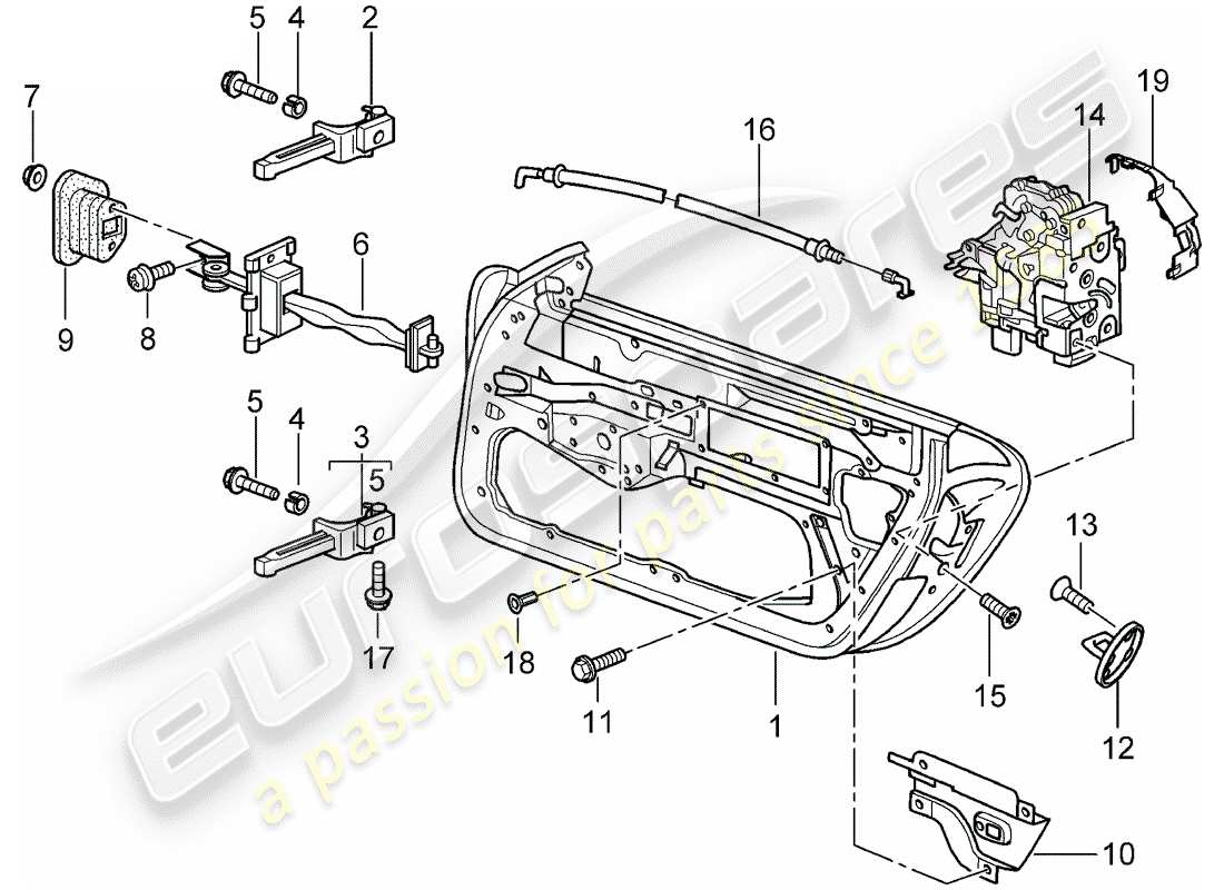 Porsche 996 GT3 (2002) DOOR SHELL - DOOR LATCH Part Diagram