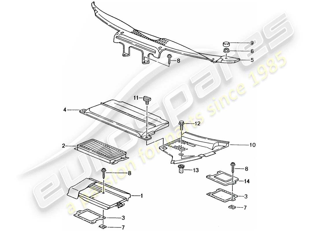 Porsche 996 GT3 (2002) DUST AND POLLEN FILTER ELEMENT - COVERS - COWL Part Diagram