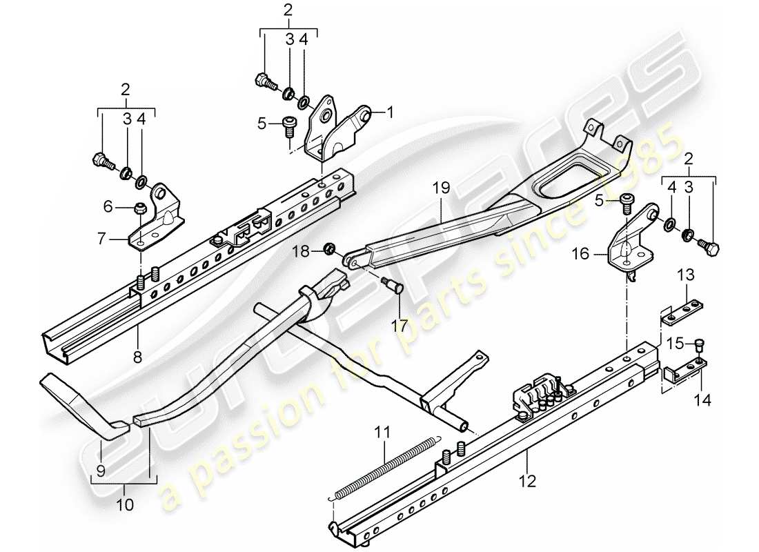 Porsche 996 GT3 (2002) SPORTS SEAT - SEAT FRAME WITHOUT HIGHT - ADJUSTMENT Part Diagram