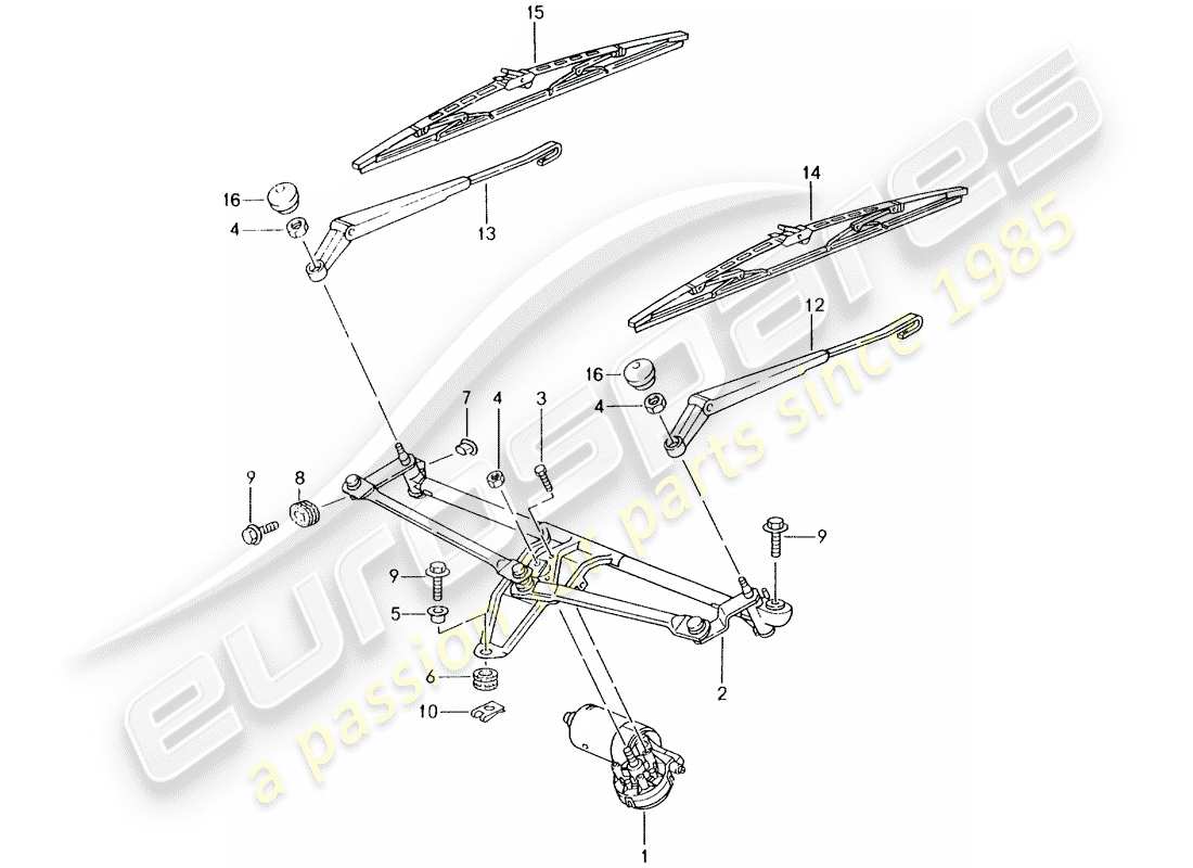 Porsche 996 GT3 (2002) WINDSCREEN WIPER SYSTEM Part Diagram