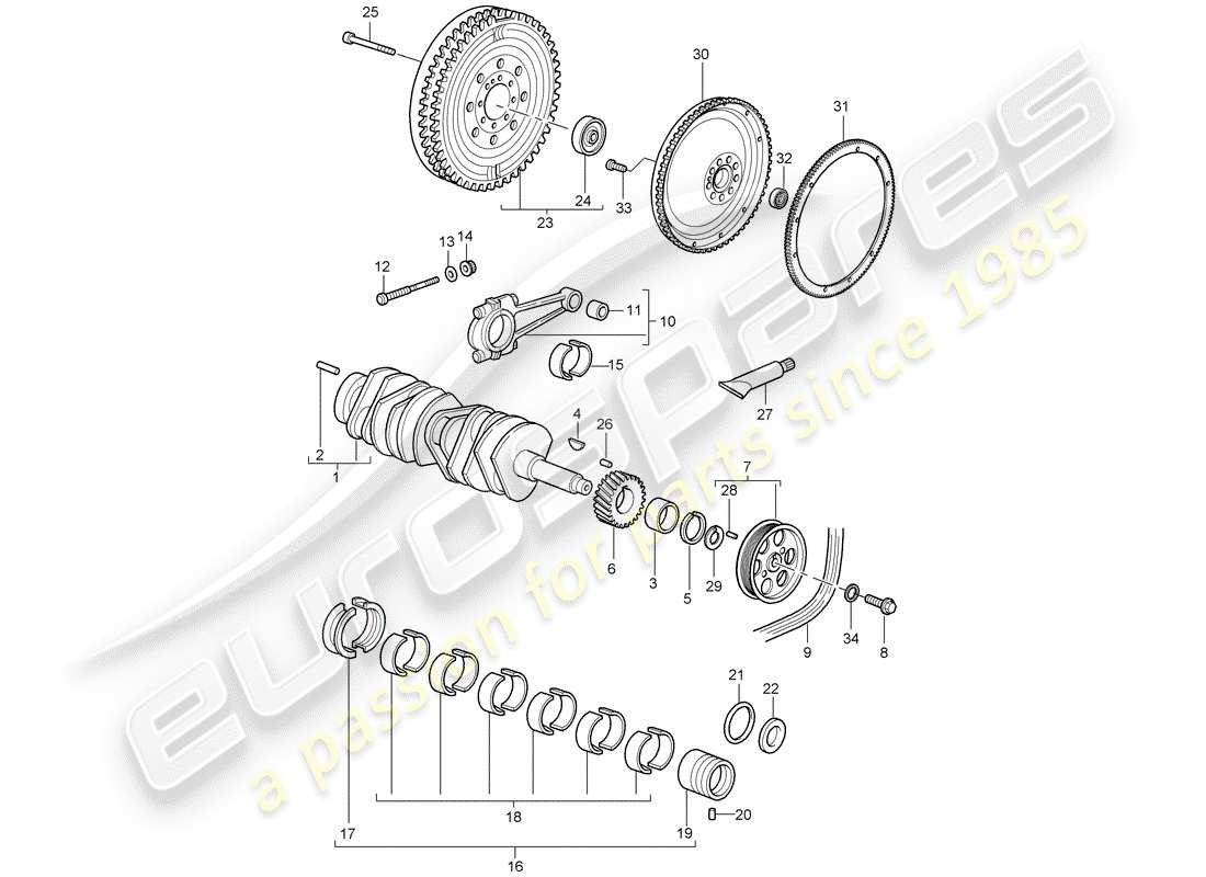 Porsche 996 GT3 (2003) crankshaft Part Diagram