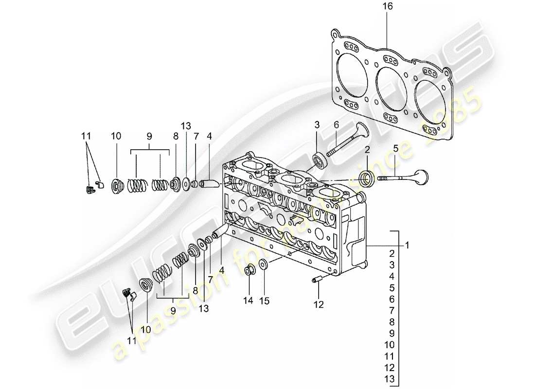 Porsche 996 GT3 (2003) CYLINDER HEAD Part Diagram