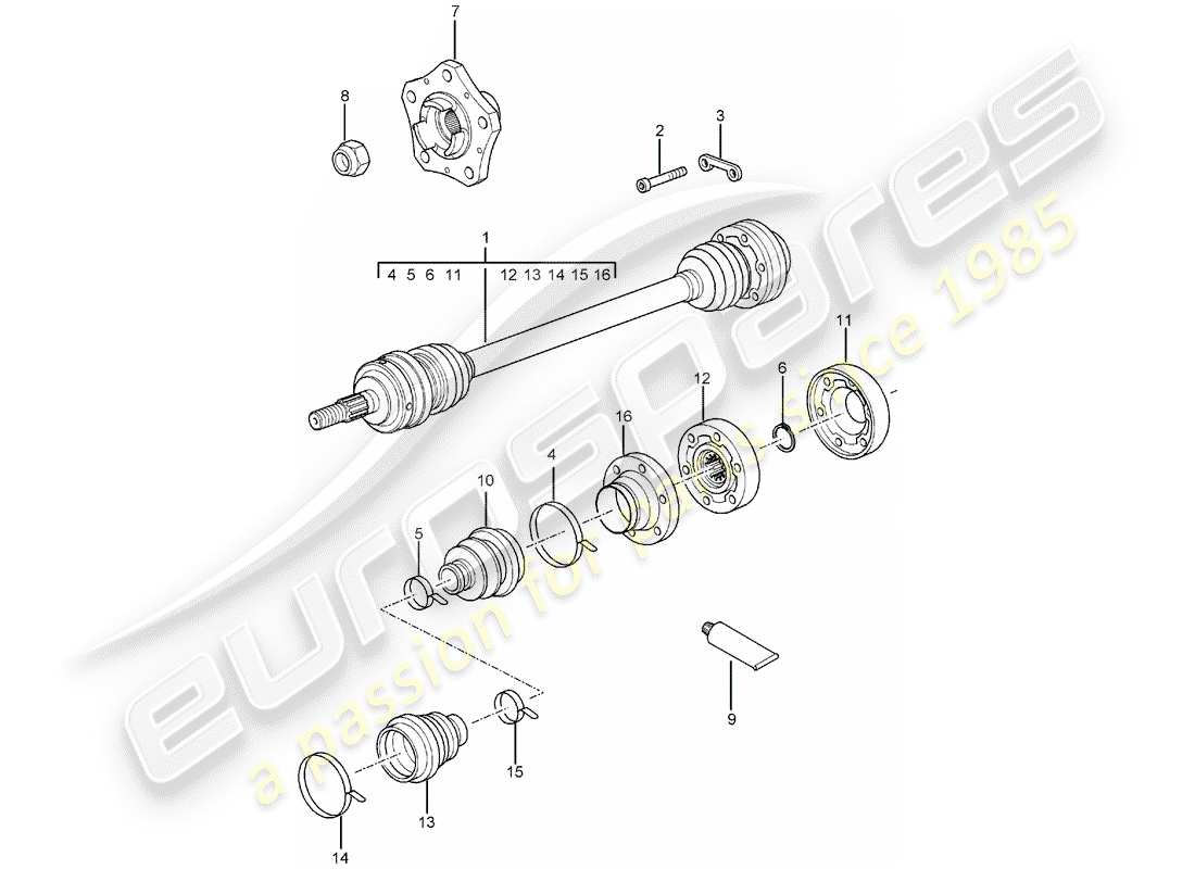 Porsche 996 GT3 (2003) drive shaft - wheel hub Part Diagram