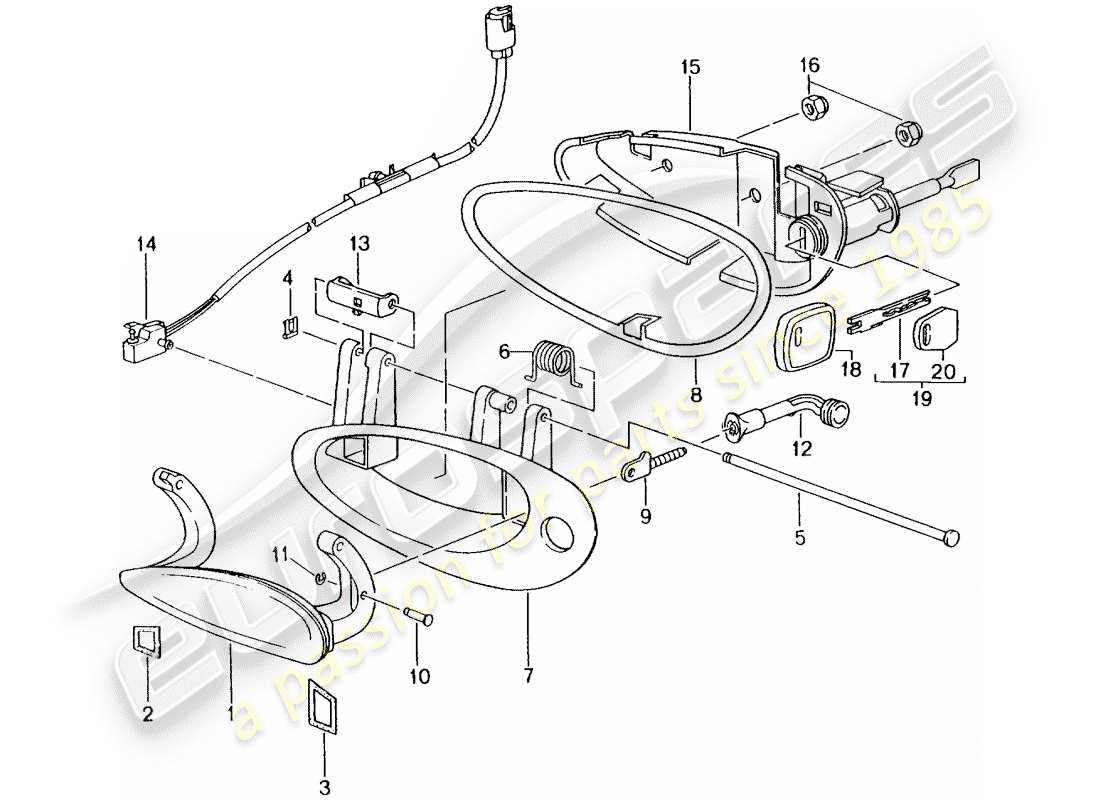 Porsche 996 GT3 (2003) door handle Part Diagram