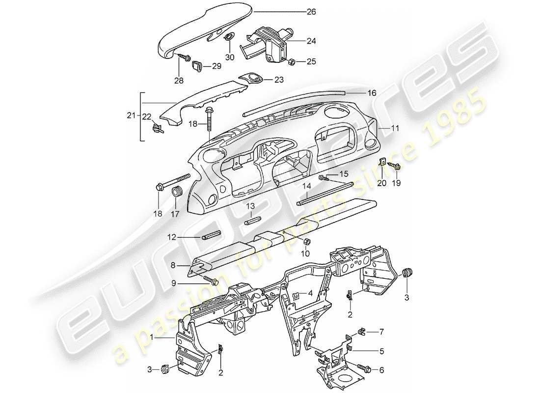 Porsche 996 GT3 (2003) DASH PANEL TRIM - WITH: - RETAINING FRAME Part Diagram