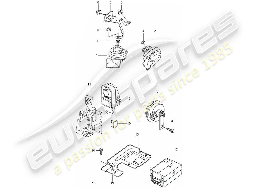 Porsche 996 GT3 (2003) FANFARE HORN - HORN - ALARM SYSTEM Part Diagram