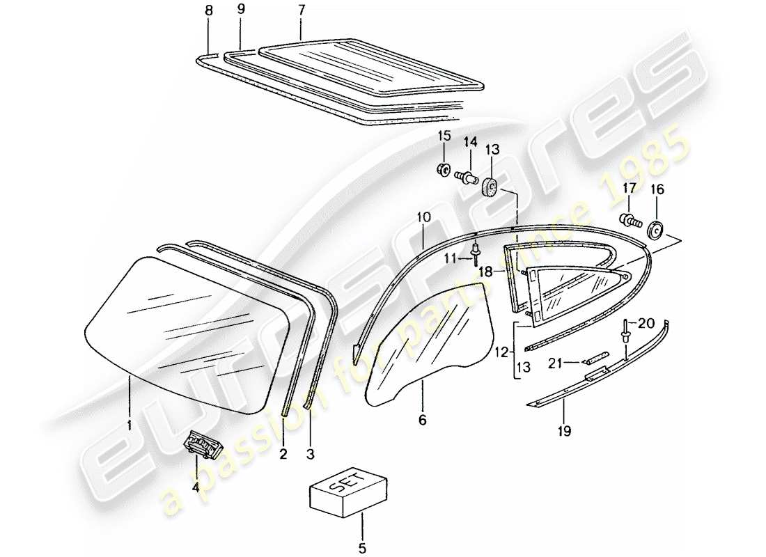 Porsche 996 GT3 (2005) WINDOW GLAZING Part Diagram