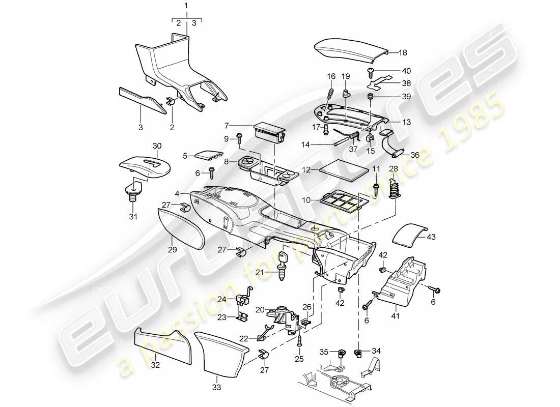 Porsche 996 GT3 (2005) CENTER CONSOLE Part Diagram