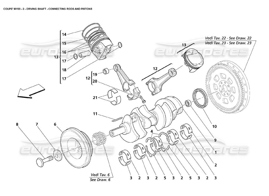 Maserati 4200 Coupe (2003) crankshaft conrods and pistons Parts Diagram