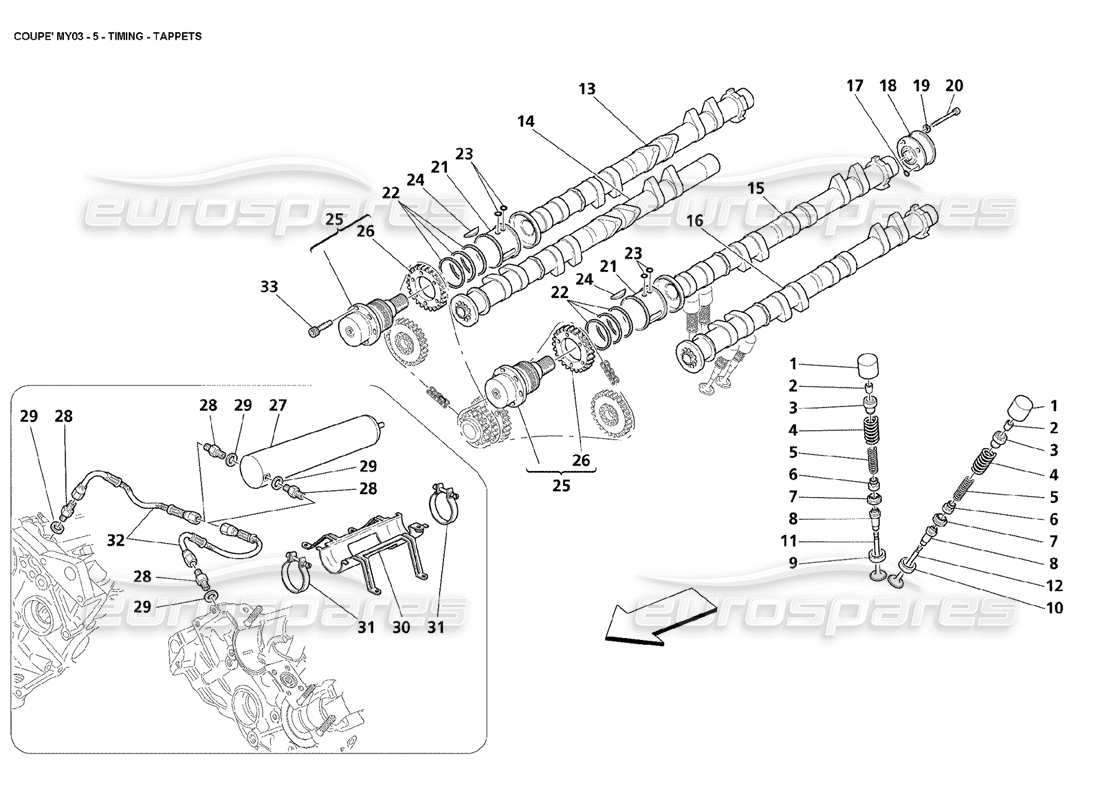Maserati 4200 Coupe (2003) timing - tappets Parts Diagram