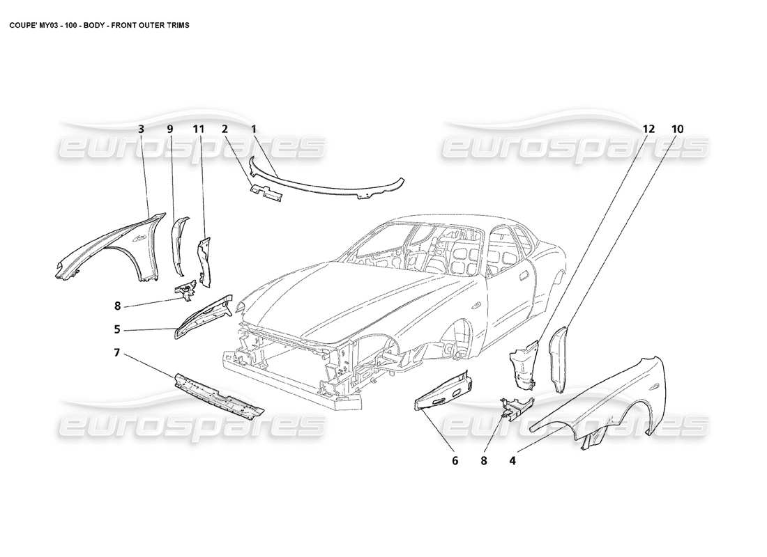 Maserati 4200 Coupe (2003) Body - fornt Outer Trim Parts Diagram