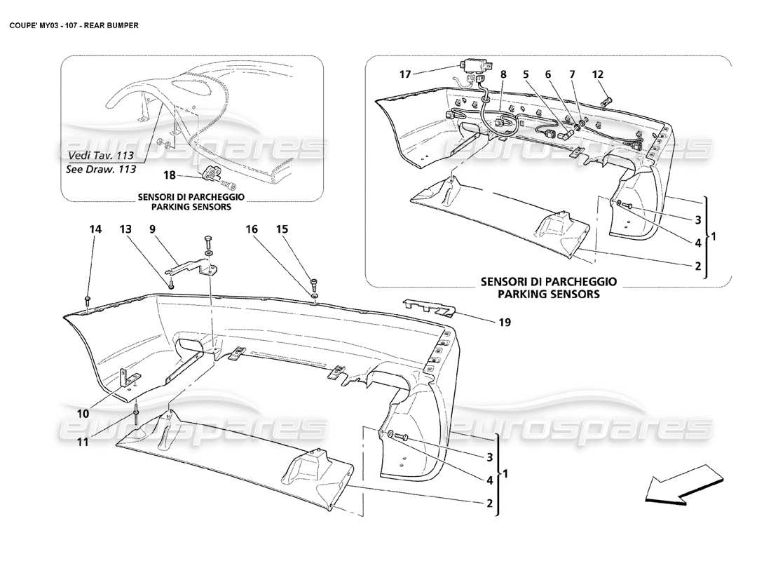 Maserati 4200 Coupe (2003) REAR BUMPER Parts Diagram