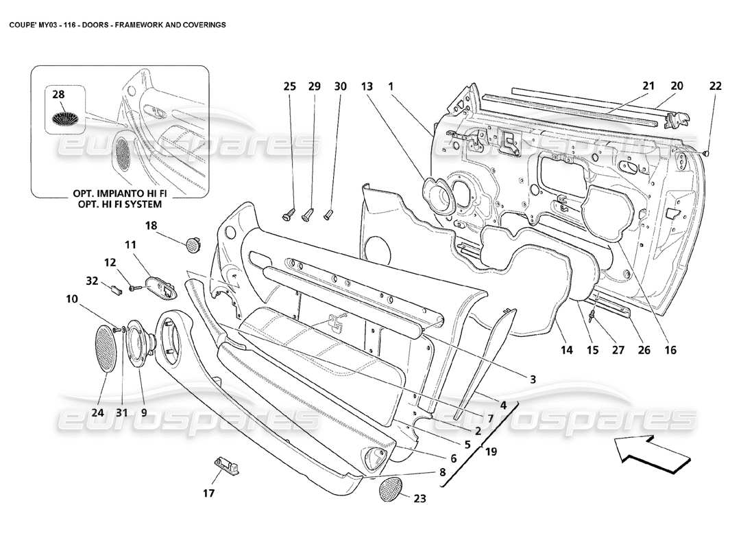Maserati 4200 Coupe (2003) Doors - Framework and Coverings Parts Diagram