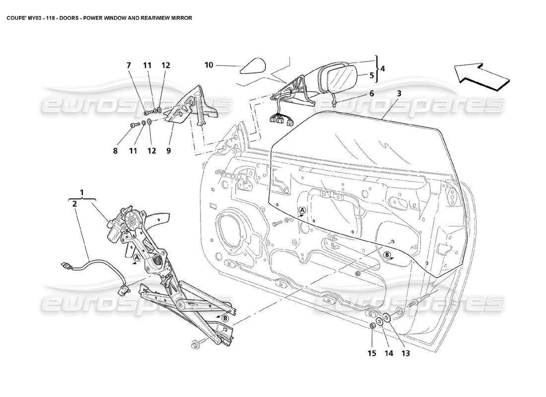 Maserati 4200 Coupe (2003) Doors - Power Window and Rearview Mirror Parts Diagram