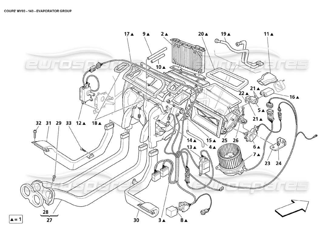 Maserati 4200 Coupe (2003) Evaporator Group Parts Diagram