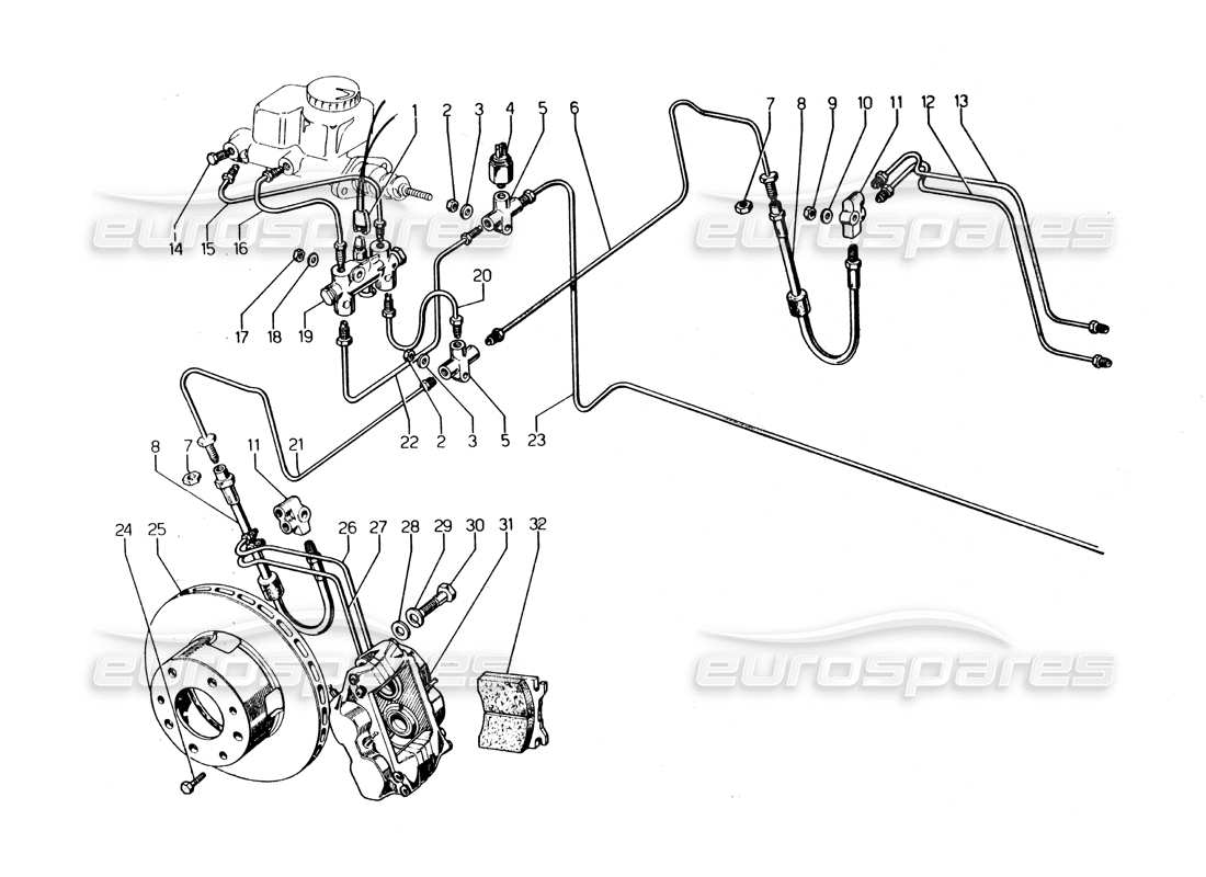 Lamborghini Urraco P250 / P250S Front shafts Parts Diagram