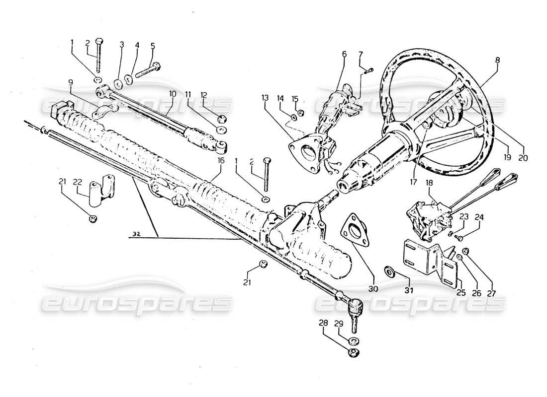Lamborghini Urraco P250 / P250S Steering Parts Diagram